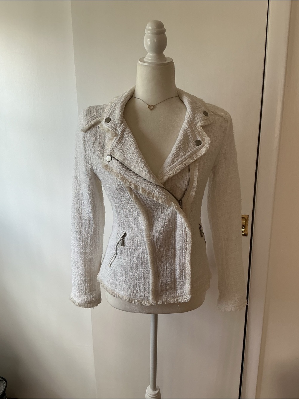 CAROLINA BELLE MONTREAL ASYMMETRICAL TWEED ZIP JACKET-SZ XSM